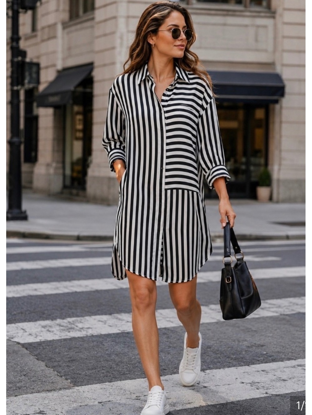 Women's Zara Basic collection dress tunic striped dark green white M Medium